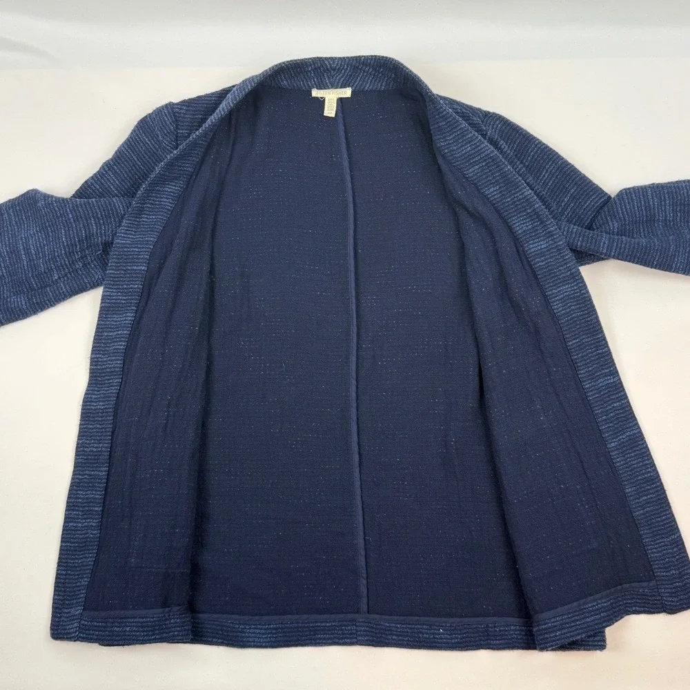 Eileen Fisher Indigo Blue Marled Cotton Open Front Cardigan Jacket‎ S/P F17RYS